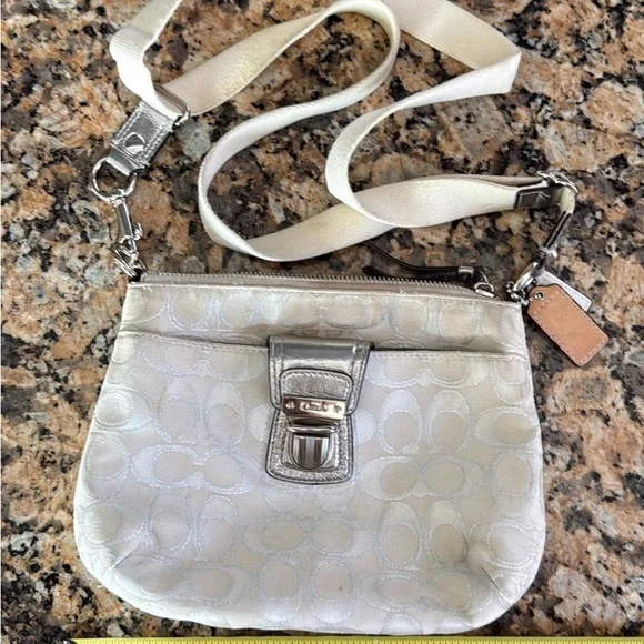 Coach Silver and Cream Crossbody Bag - Picture 4 of 10